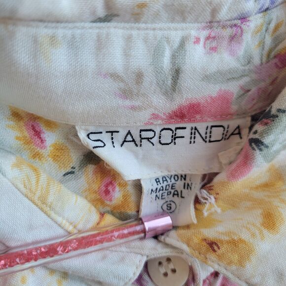 Vintage Floral Oversized Button Up Top Size S Pleated Longline Flowy Cottage - Picture 10 of 11